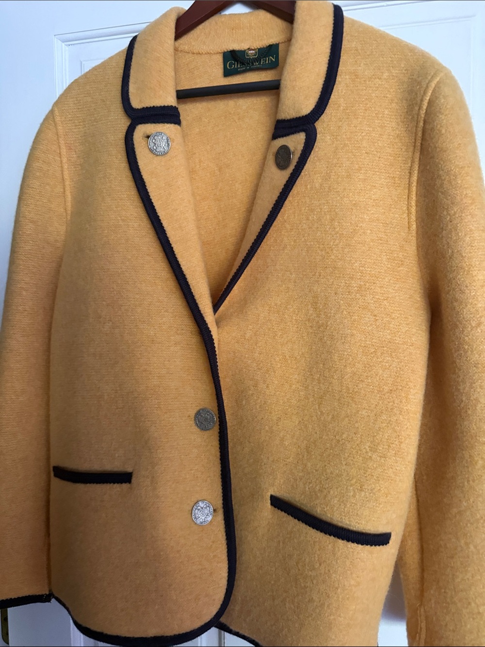 Giesswein austrian wool jacket, Yellow Wool-Blend Jacket with Contrast Trim
